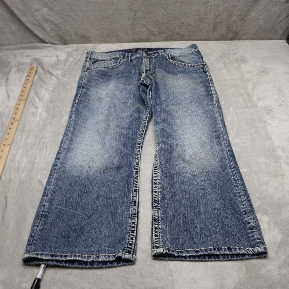 Silver Jeans Gordie Jeans Mens 34x30 Blue Medium Wash Relaxed Fit Fade Whisker